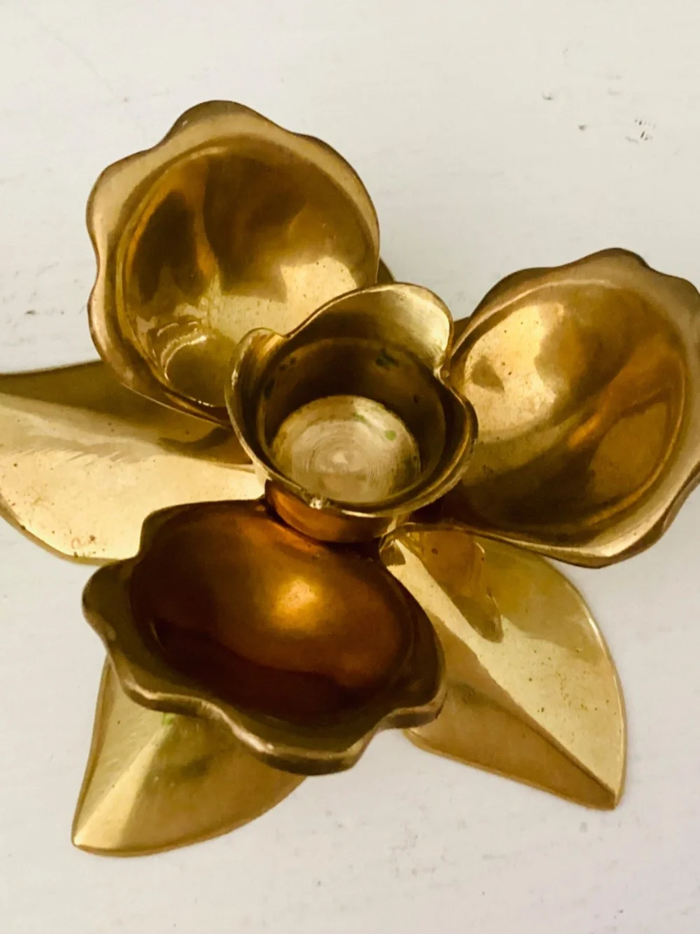 Set of 2 Solid Brass Lotus Flowers Taper Candle Holders MCM Vintage Decor Metal